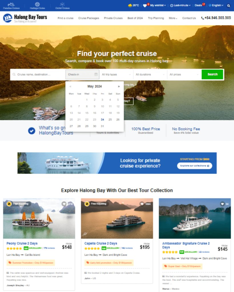 Halong Bay Tours選び方①日程等を入力し検索開始