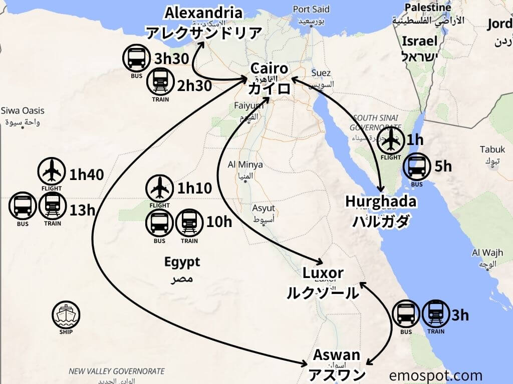 【どう移動する？】エジプト都市間の移動手段と所要時間（バス/列車/飛行機）